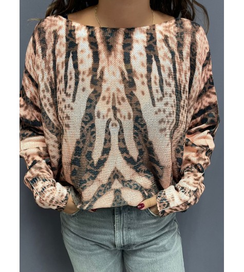 Top pull oversize imprimé leopards stylisés