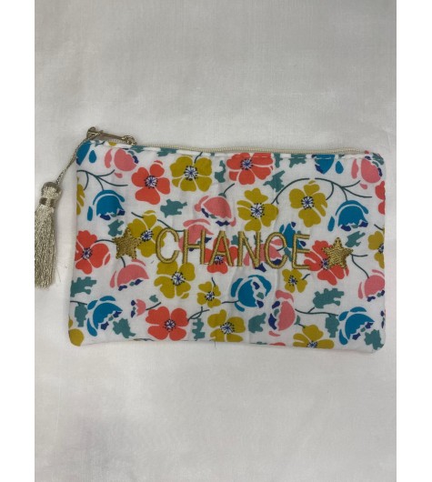 Pochette petit format  "CHANCE" motif fleur