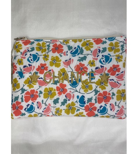 Pochette grand format  "CHANCE"  avec étoiles et fleurs