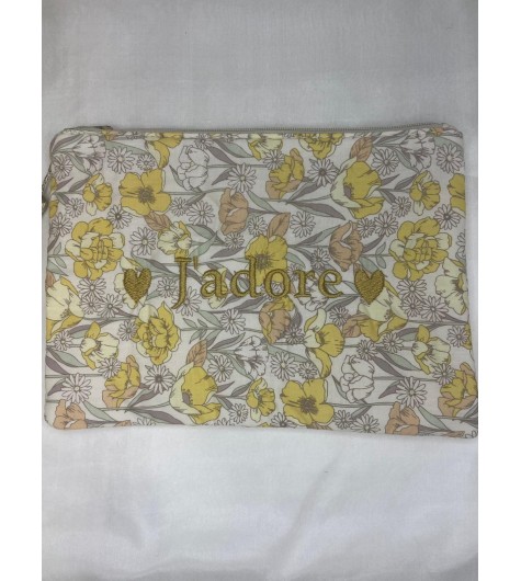 Pochette grand format  "JADORE"  avec fleurs et coeur