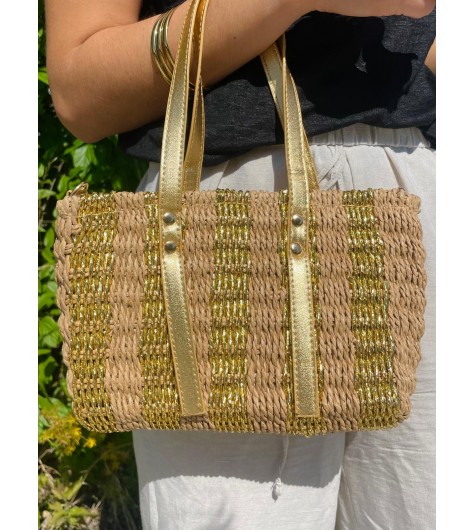 Sac porté main style panier avec rayures lurex