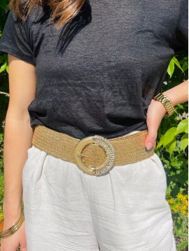 Ceinture tressée effet raphia avec boucle bi-matière