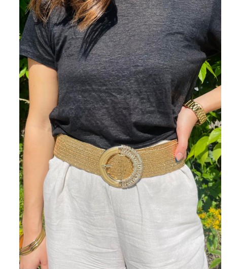 Ceinture tressée effet raphia avec boucle bi-matière