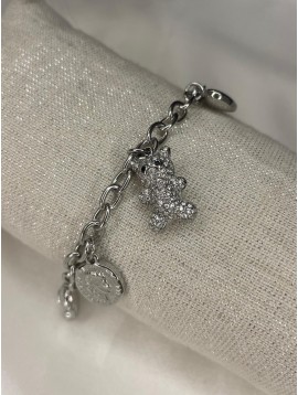 Bracelet acier- Breloque ours en strass et cadenas