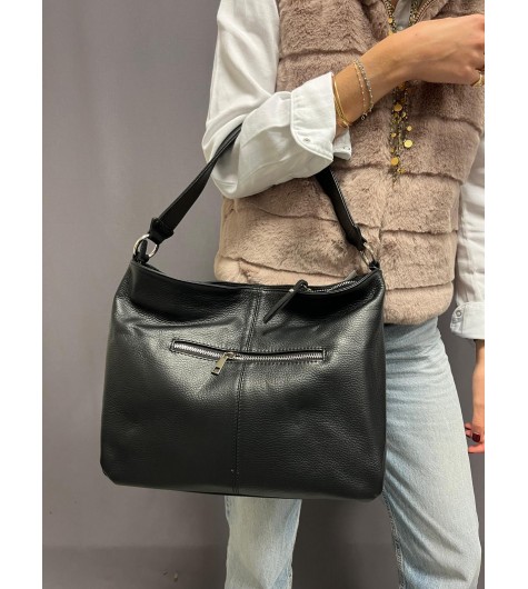 Sac cuir porté épaule avec zip sur le devant