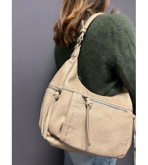 Sac porté épaule avec pochette en cuir grainé