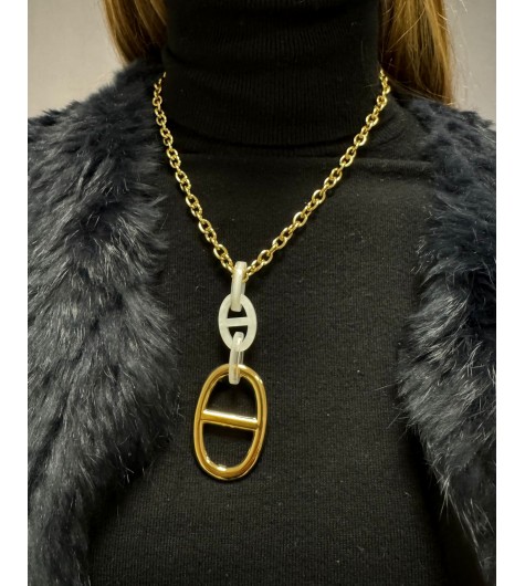 Collier Acier - Chaine avec grain de café en résines et en acier