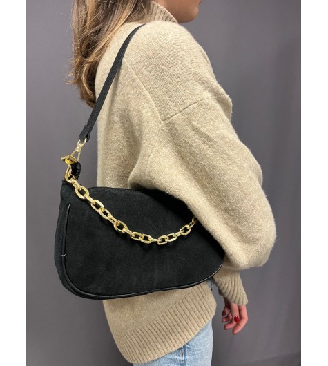 Sac en cuir daim style baguette avec chaîne dorée