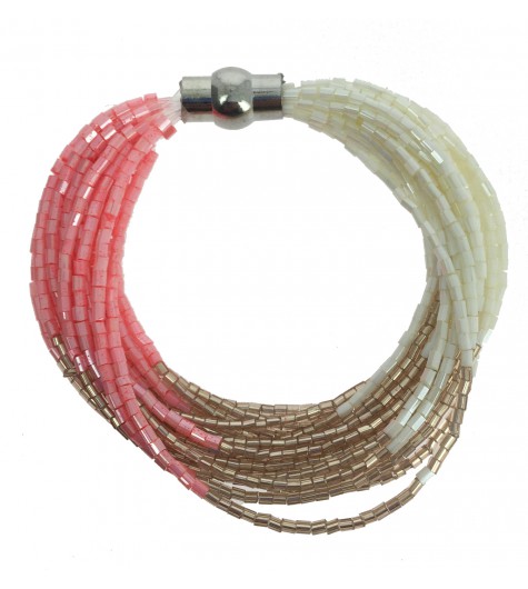 Bracelet - Multirows tubular coloured beads.