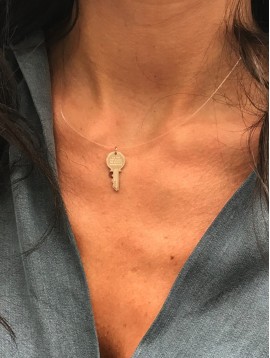 Collier Acier - Clé "La vie est faite de petits bonheur" sur fil nylon