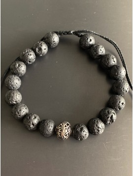 Bracelet - Lien serrage cordon avec perles pierres et 1 métal motif