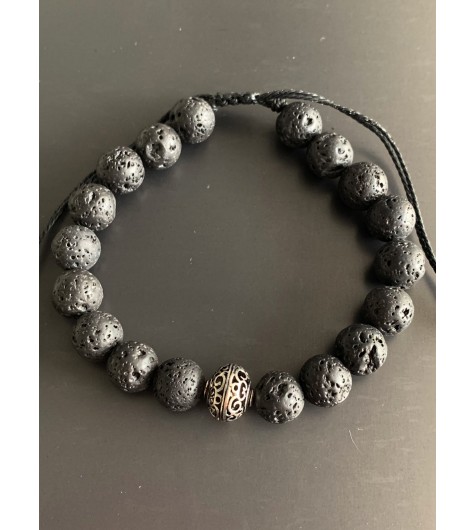 Bracelet - Lien serrage cordon avec perles pierres et 1 métal motif