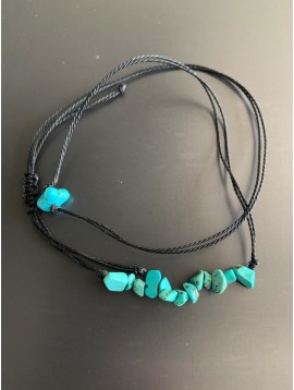 Bracelet - Cordon multirangs pierres turquoise pointiues