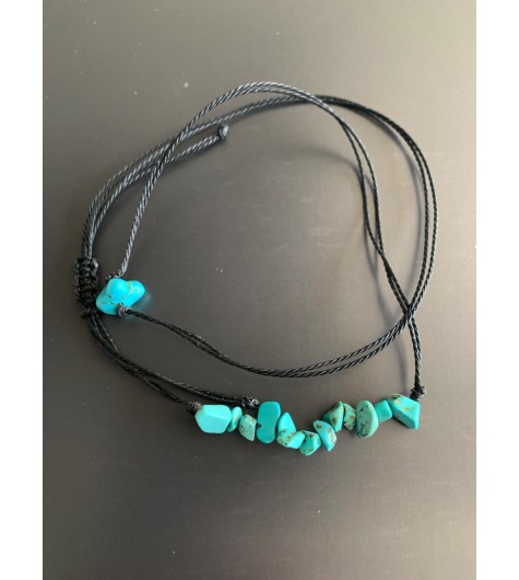 Bracelet - Cordon multirangs pierres turquoise pointiues