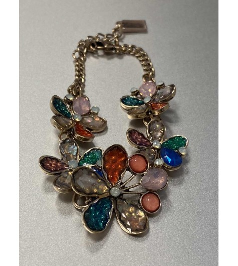 Bracelet - Rivière de fleurs pailletées et perles sur chaine 