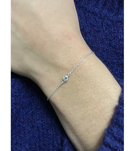 Bracelet Argent - Petit strass en solitaire sur chaine fine 