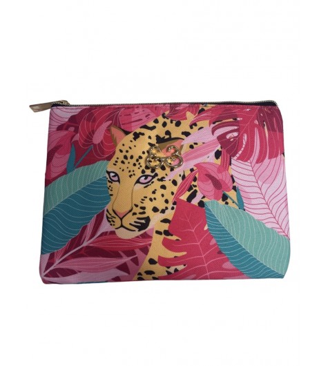 Grande trousse rectangulaire imprimé léopard et foret tropical