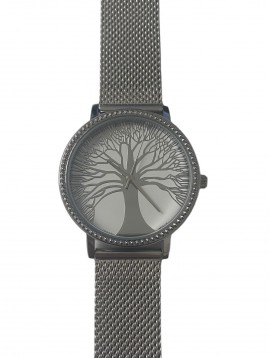 Montre acier - Montre avec cadran arbre de vie sur bracelet milanais 